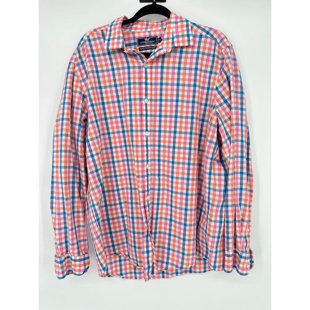 Vineyard Vines Shirt Mens Large Plaid Classic Fit Cooper Cotton Linen Stretch